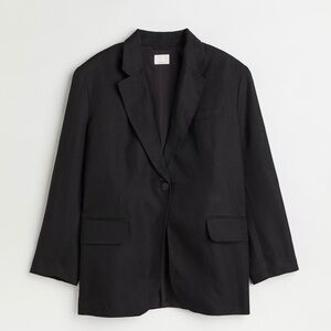H&M Women Black Oversized Linen and Viscose Blend Blazer